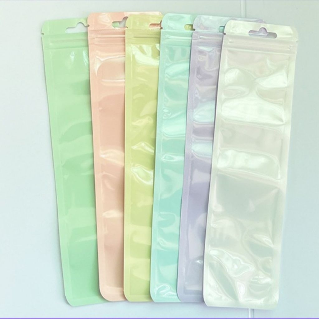 ถุงซิปสีพาสเทล ขนาด 6.5x24cm. ใส่ปากกา ดินสอ ปัจฉิมของขวัญ