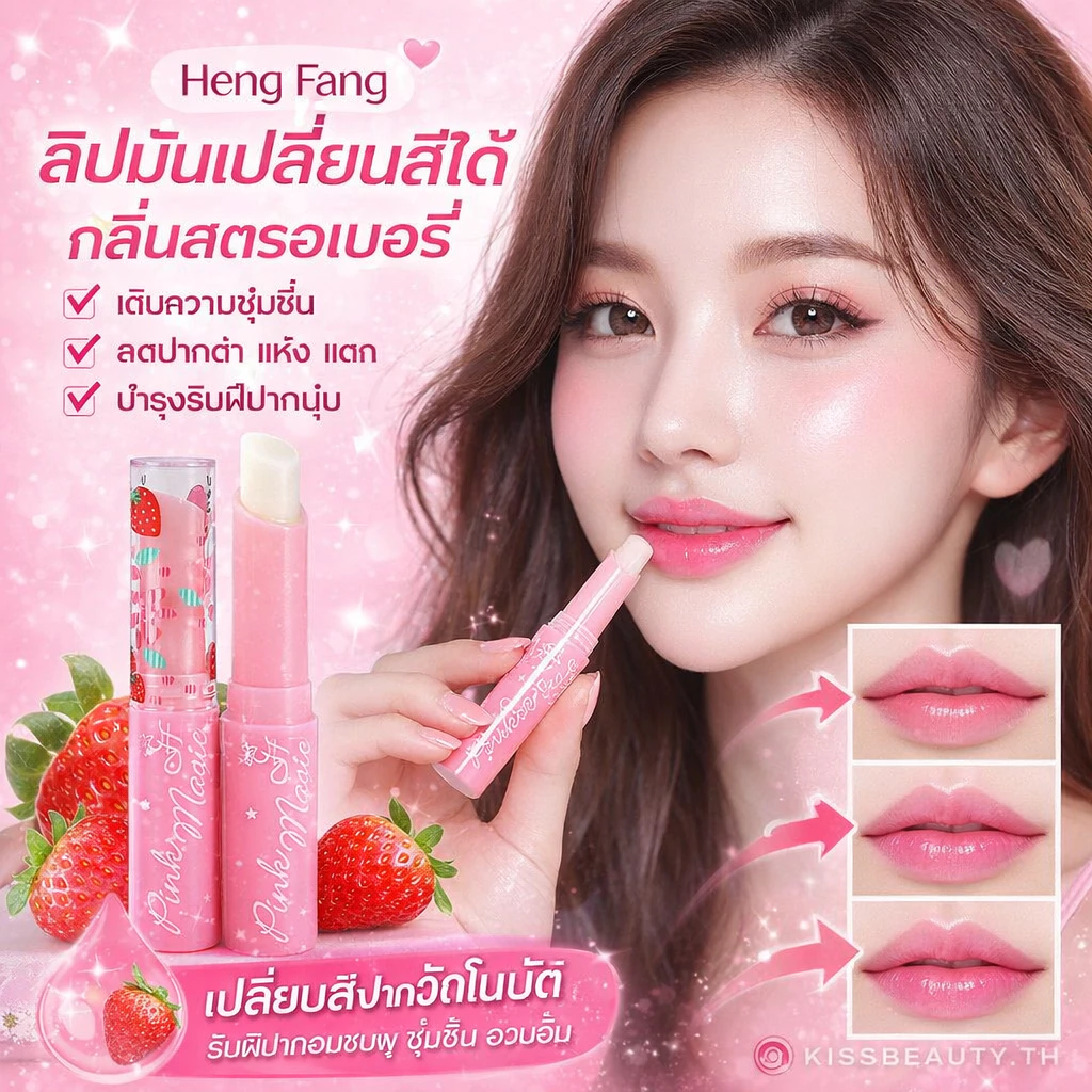 ของเเท้ ลิปสตอเบอรรี่ เปลี่ยนสีได้ กลิ่นสตอเบอรี่ ชุ่มชื่น ปากไม่แห้ง บำรุงริมฝีปากนุ่ม ขนาด1.7 g