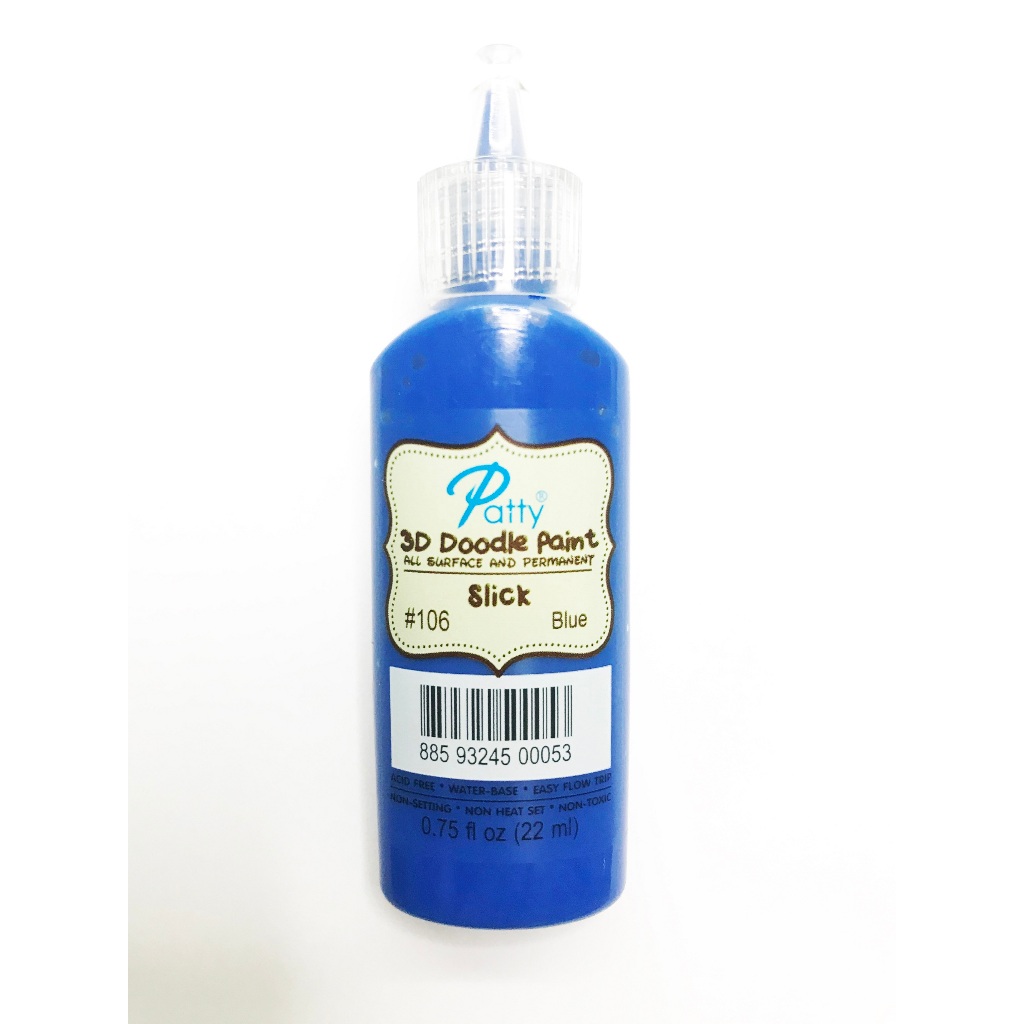 01-D106 สีเพ้นท์ผ้ากาวร่างเส้น 3 มิติเส้นนูน สีน้ำเงิน แม่สี Patty 3d doodle fabric paint (blue slick)