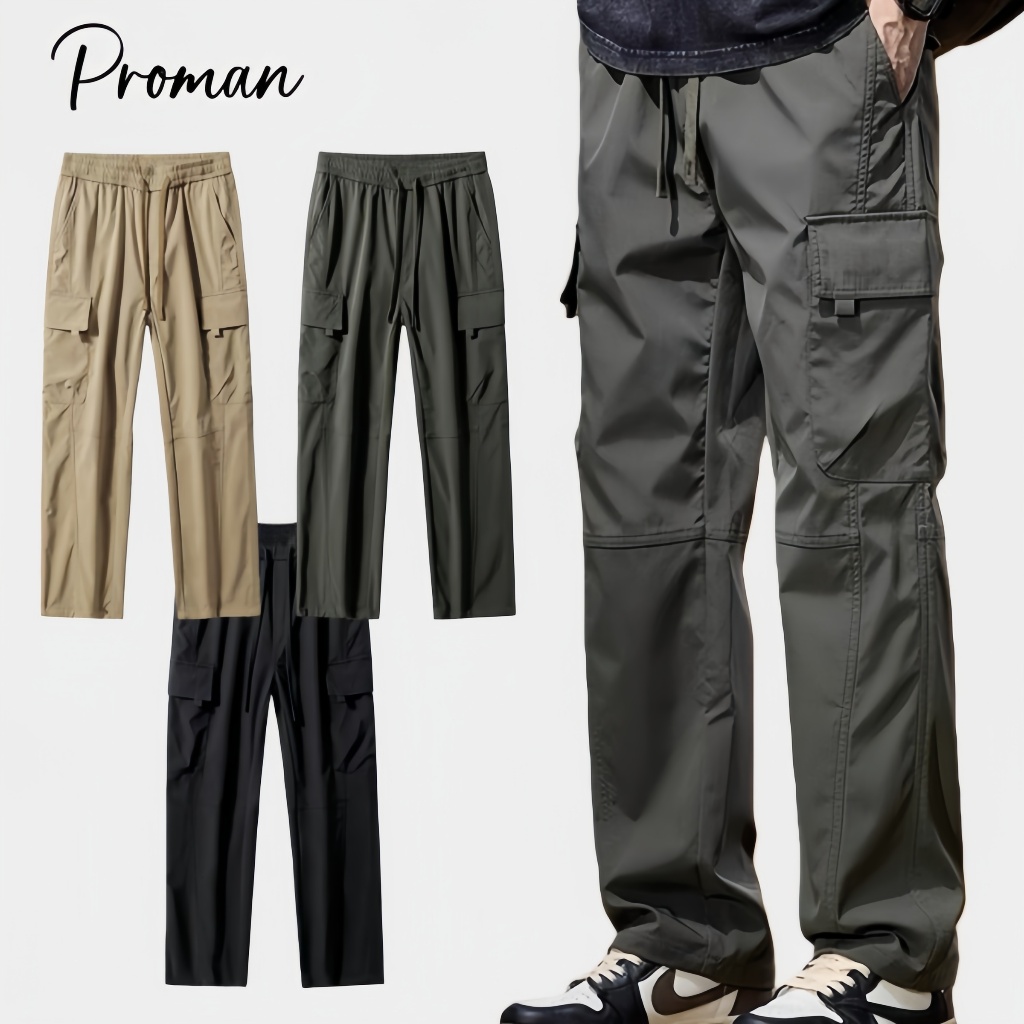 Proman กางเกงทำงานผู้ชาย ลำลองใส่สบาย แบบบางระบายอากาศ เอวยางยืด หลายสีให้เลือก M-3XL