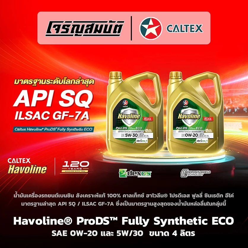 น้ำมันเครื่องรถยนต์เบนซิน Caltex Havoline® ProDS™ Fully Synthetic ECO API SQ / ILSAC GF-7A 0W-20 , 5W-30 ขนาด 4 ลิตร