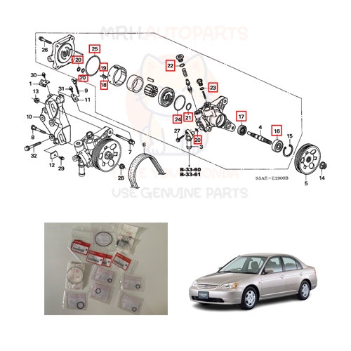 ชุดซ่อมปั้มเพาเวอร์ Honda Civic ES 2001-2005 แท้ศูนย์ครบชุดพร้อมลูกปืน