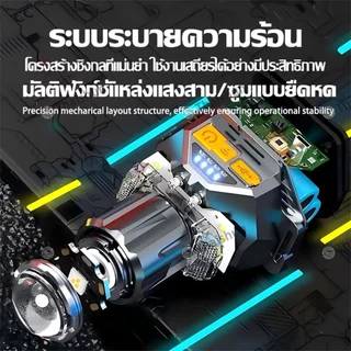 Thaishun ไฟฉายคาดหัว ไฟคาดหัว 30000mAh 99999980W ปรับได้4สี เซ็นเซอร์โบกมือสว่างได้10กมกันน้ำกันฝน ไฟฉายคาดศรีษะ