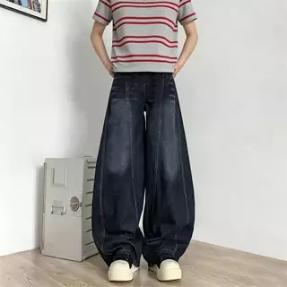 919JEANS สไตล์อเมริกัน กางเกงยีนส์ผู้ชาย baggy jeans ขากระบอก กางเกงยีนส์ชา