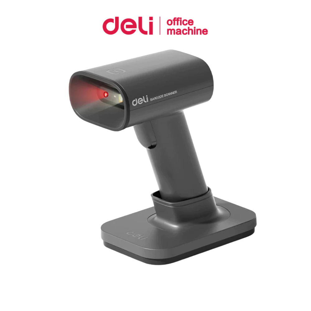 Deli เครื่องสแกน เครื่องสแกนบาร์โค้ด USB/Bluetooth/2.4G 1D/2D แท่นชาร์จแม่เหล็ก Barcode Scanner
