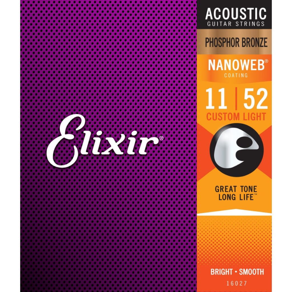 สายกีตาร์โปร่งเคลือบกันสนิม Elixir .011-.052 #16027 Phosphor Bronze Nanoweb