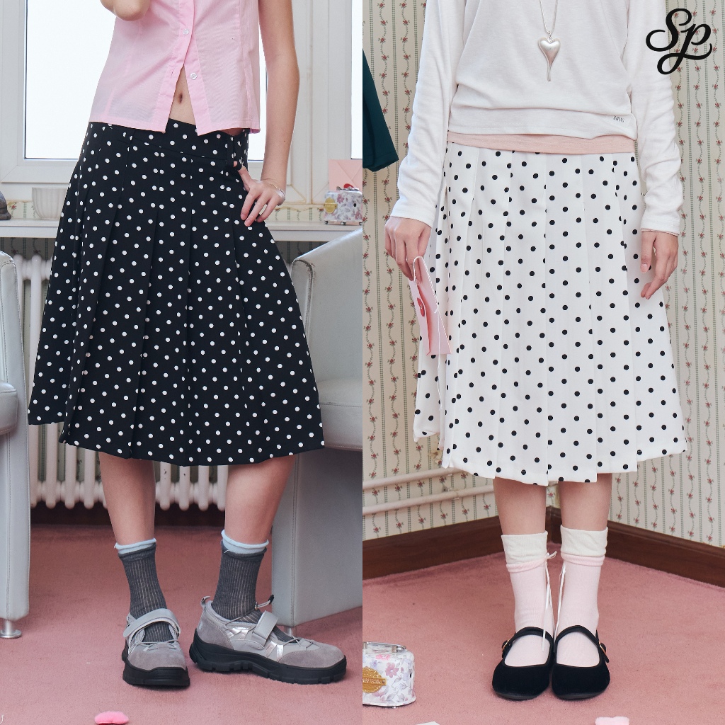 LilyPolkaDot_SP116 กระโปรงพีทสั้น 23 นิ้ว ลายจุดน่ารัก ทรง Lily ผ้าไม่บาง ใส่สบาย มี 2 สี