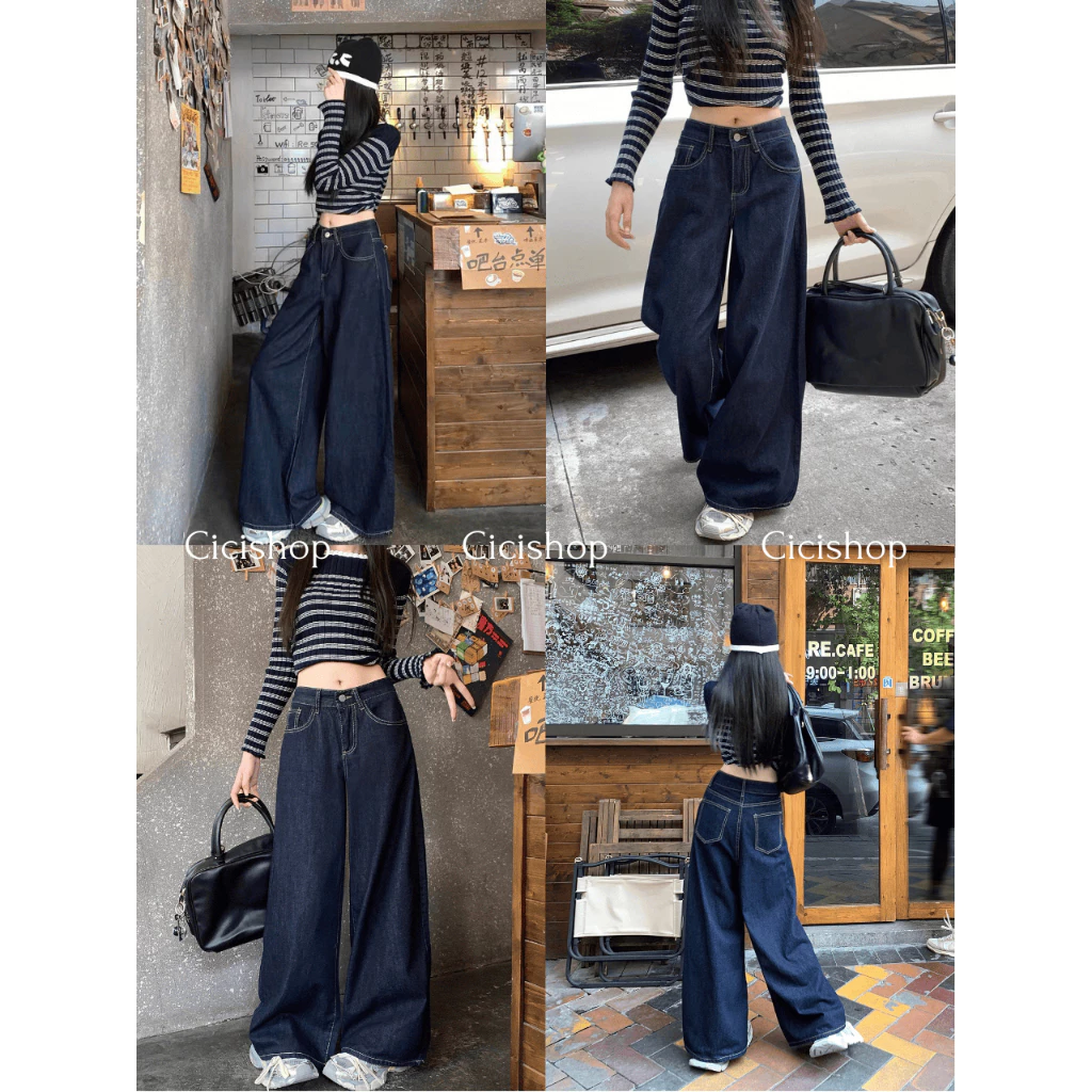 Cicishop(636) กางเกงยีนส์ขากระบอกใหญ่ ทรงสวย ผ้าดี Old style