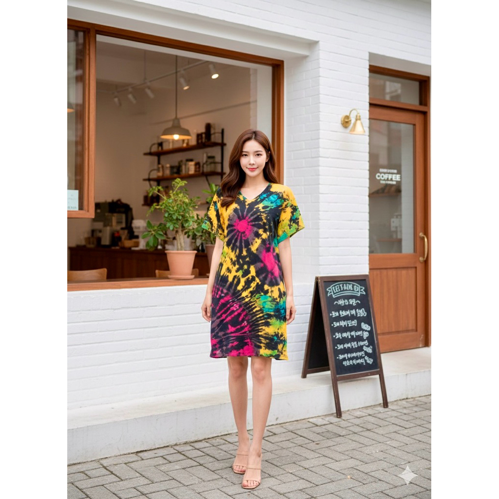 🛍️ ชุด มินิเดรสสั้น มัดย้อม ผ้ายืดคอตต้อน เนื้อดีมาก นุ่ม ใส่สบาย ไม่ร้อน หน้าผ้า 44“ ยาว 38" สาวอวบ อ้วน คนท้องใส่ได้