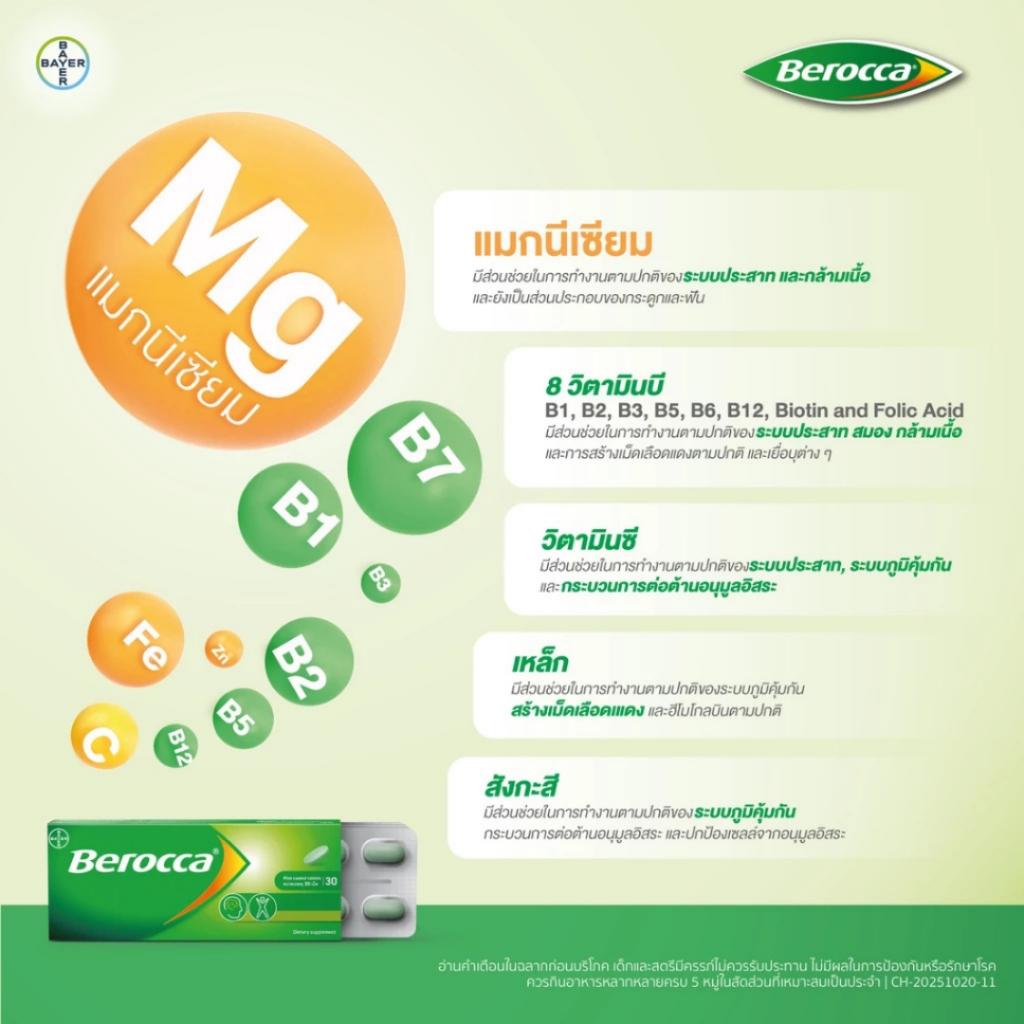 Berocca performance บีรอคคา เพอร์ฟอร์มานซ์ แบบเม็ดกลืน วิตามินบีรวม ผลิตภัณฑ์เสริมอาหาร กล่อง 30 เม็ด - รูปที่ 2