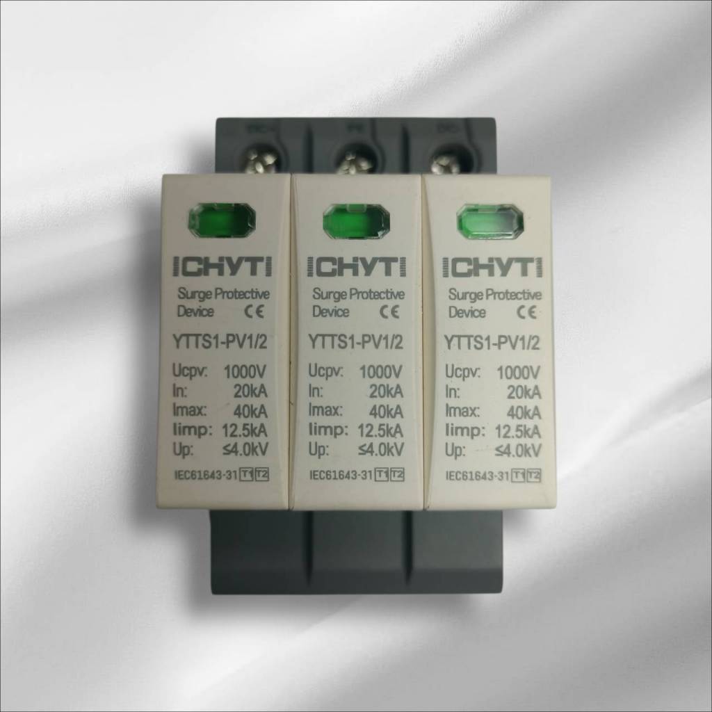 T1 + T2 YTTS1-PV1 / 2 2P 3P Solar PV Din Rail DC 600V 1000V 12.5KA 20KA-40KA อุปกรณ์ป้องกันฟ้าผ่าไฟก