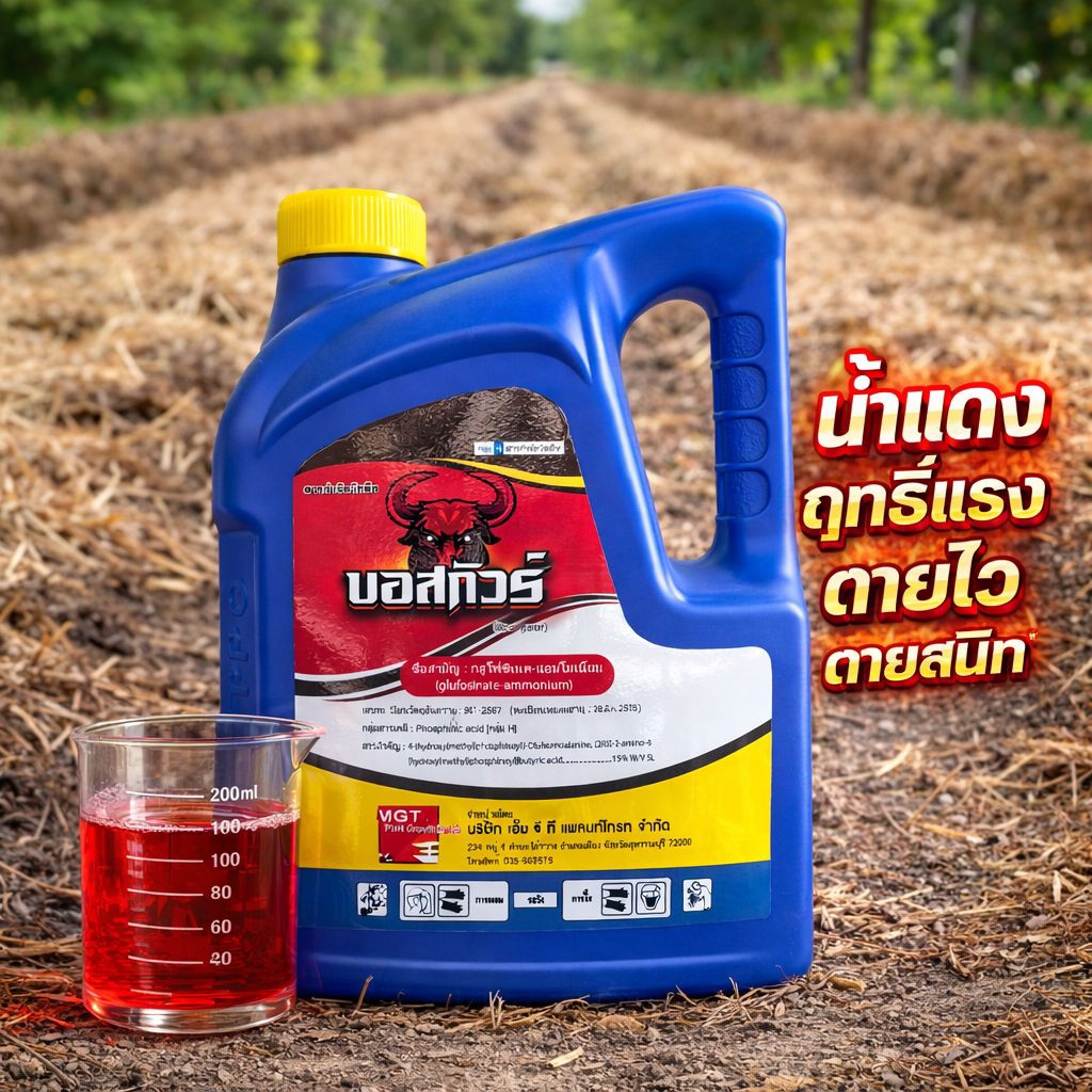 บอสกัวร์ 4ลิตร กลูโฟซิเนตน้ำแดง ฤทธิ์แรง ตุยไว ตุยสนิท หญ้าแก่ หญ้าขึ้นรก เห็นผลไว กำจัดหญ้าทุกชนิดใช้ได้ทั้งไร่ สวน