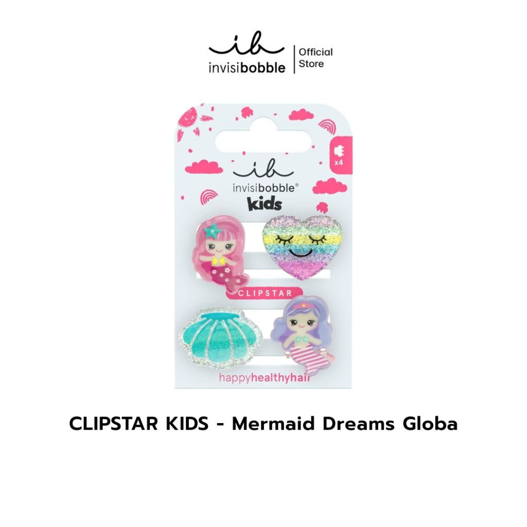 invisibobble กิ๊บหนีบผม กิ๊บติดผม ถนอมเส้นผม รุ่น Clipstar Kids Mermaid Dreams Global ( 1 กล่องบรรจุ 4 ชิ้น)