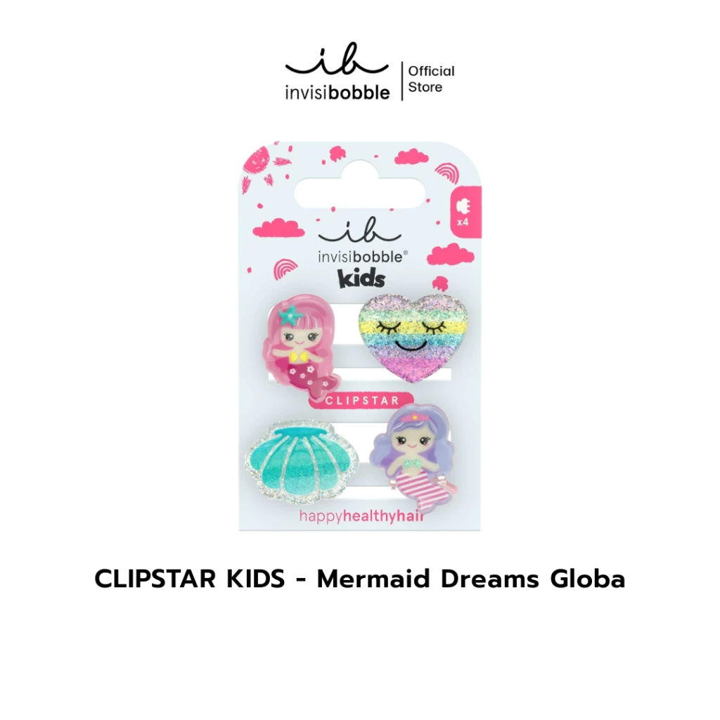 invisibobble กิ๊บหนีบผม กิ๊บติดผม ถนอมเส้นผม รุ่น Clipstar Kids Mermaid Dreams Global ( 1 กล่องบรรจุ 4 ชิ้น)