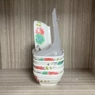 ถ้วยเมลามีนทรงสี่เหลี่ยมขอบหยัก 4.5 นิ้ว ลายดอกไม้ ทรงกระทัดรัด เนื้อหนา(ชุด 6 ใบ)(พร้อมส่งจากไทย)