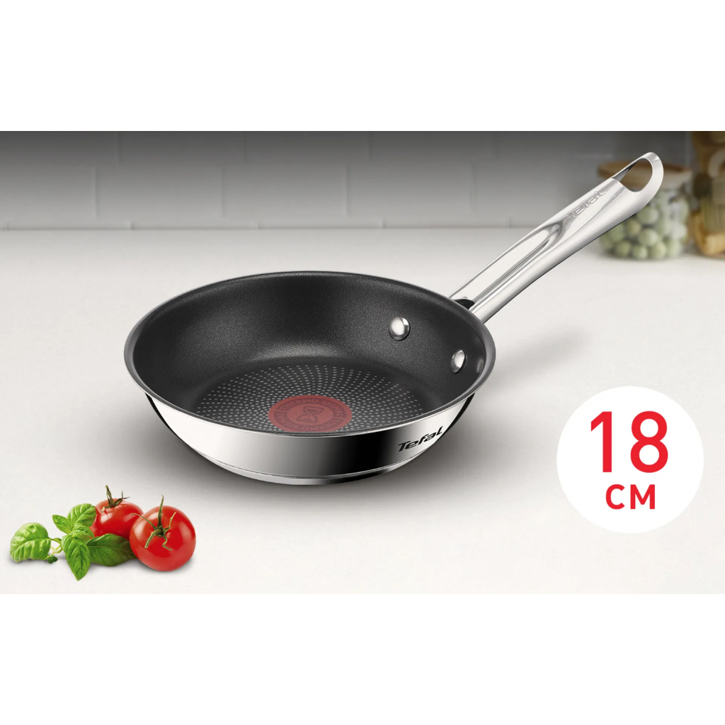TEFAL กระทะทอด ก้นแบนทรงตื้น Minis สเตนเลสเกรดพรีเมี่ยม18/10 รุ่น H8730155 ขนาด 18 ซม. ใช้งานได้กับเ