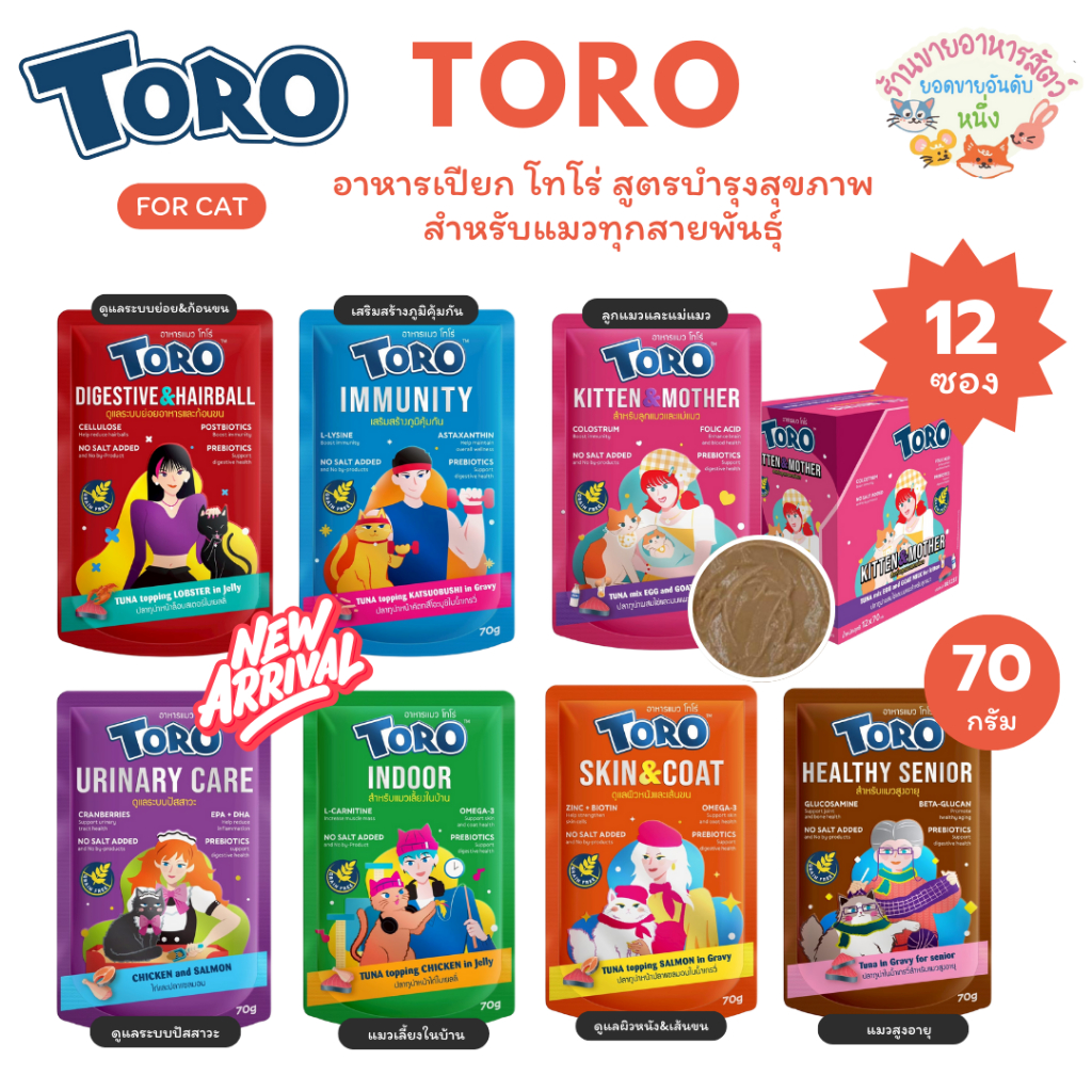 Toro Pouch โตโร่ อาหารเปียกแมว เสริมวิตามิน พรีไบโอติค เกรนฟรี สำหรับแมวทุกช่วงวัย ขนาด 70g ยกโหล