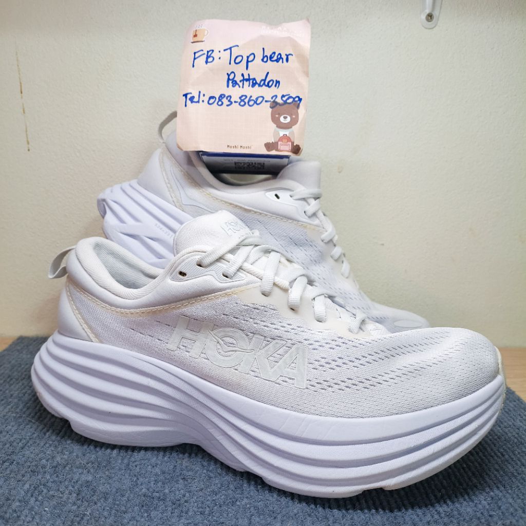 Hoka Bondi 8 🤍🤍🤍 มือสองของแท้💯 ไซส์ Us8.5 Eu40⅔ 25.5cm. รองเท้าวิ่งมือสอง