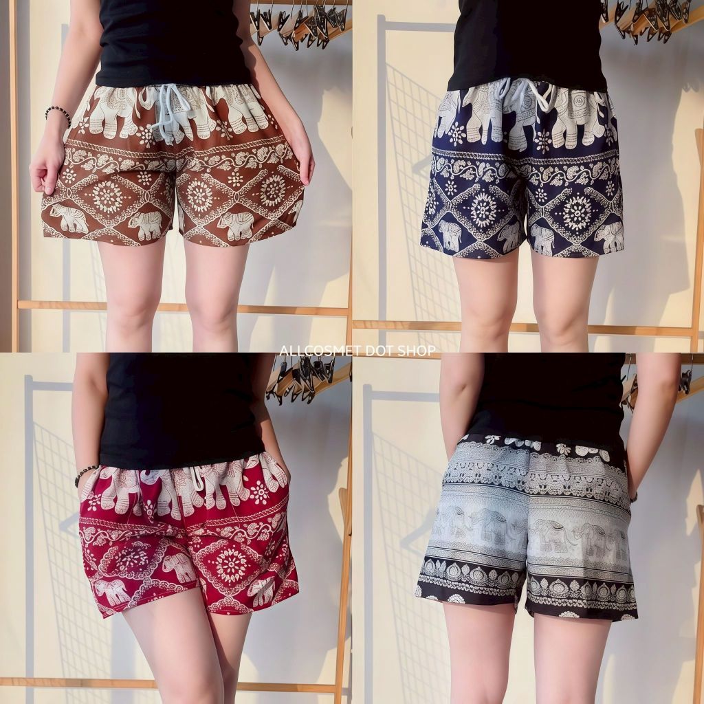 กางเกงช้าง ขาสั้น ใส่นอน ใส่อยู่บ้าน ผ้าไหมพรีเมี่ยมอย่างดี ใส่สบาย เชือกรูดได้ มีกระเป๋า 2 ข้าง ใช้ได้จริง By. A.COSMET