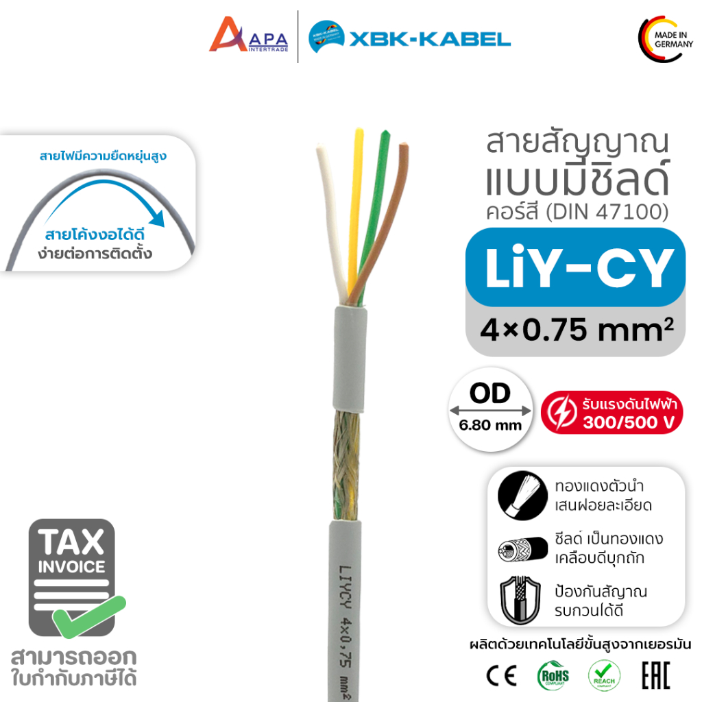 LiYCY 4x0.75sq.mm XBK Kabel สายสัญญาณ แบบมีชิลด์ (50 เมตร และ 100 เมตร)
