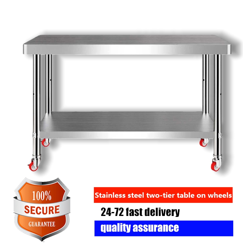 สแตนเลสเคลื่อนย้ายได้ stainless steel table 304 โต๊ะสแตนเลส 150*50*80 CM ล้อมีเบรกสี่ล้อ ความหนา0.6มม โต๊ะสองช สะอาดง่าย