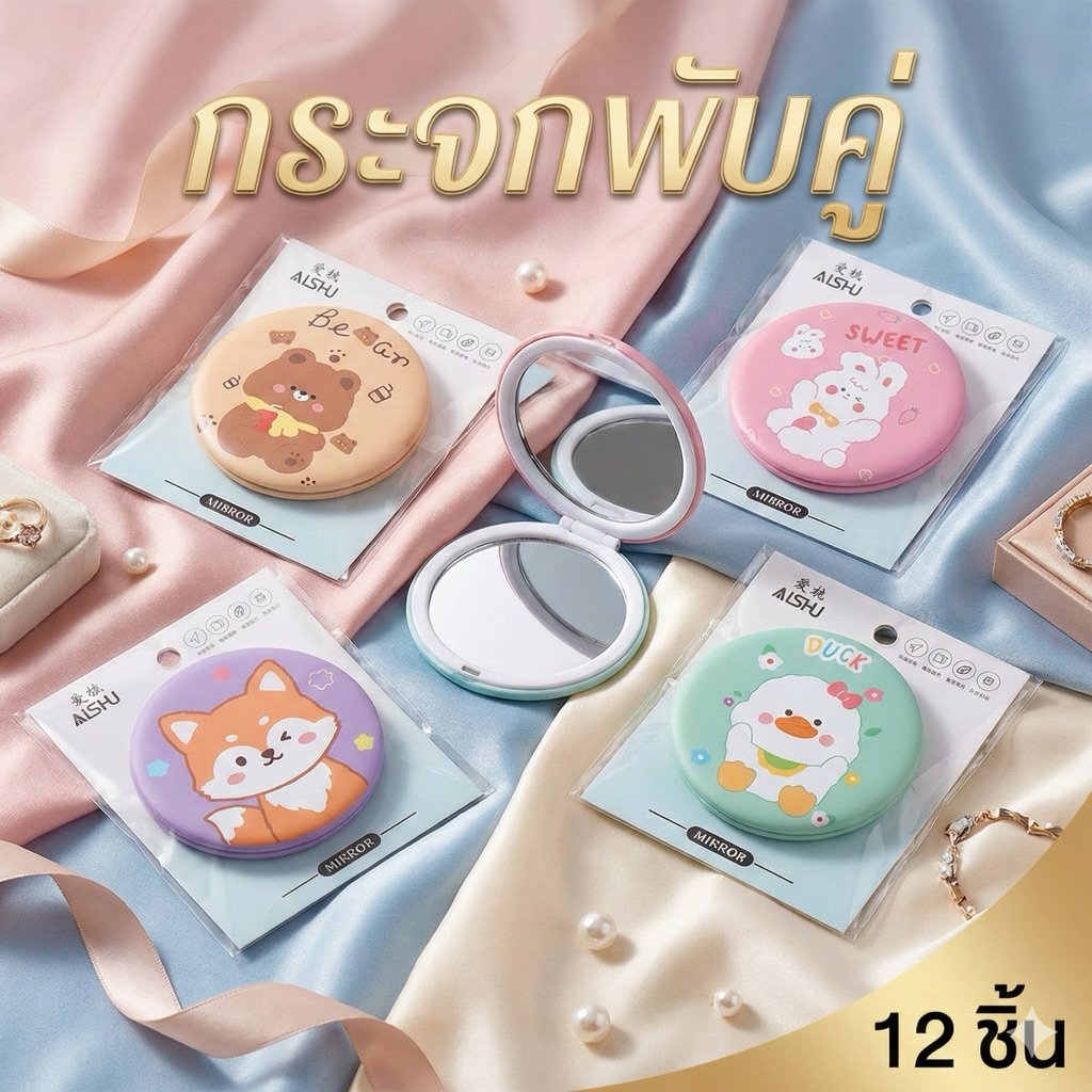 ยกโหล กระจกพับคู่คละสี