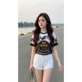 เสื้อคอกลมลายโซดาล็อกใส่สบายระบายอากาศผ้าไมโคร