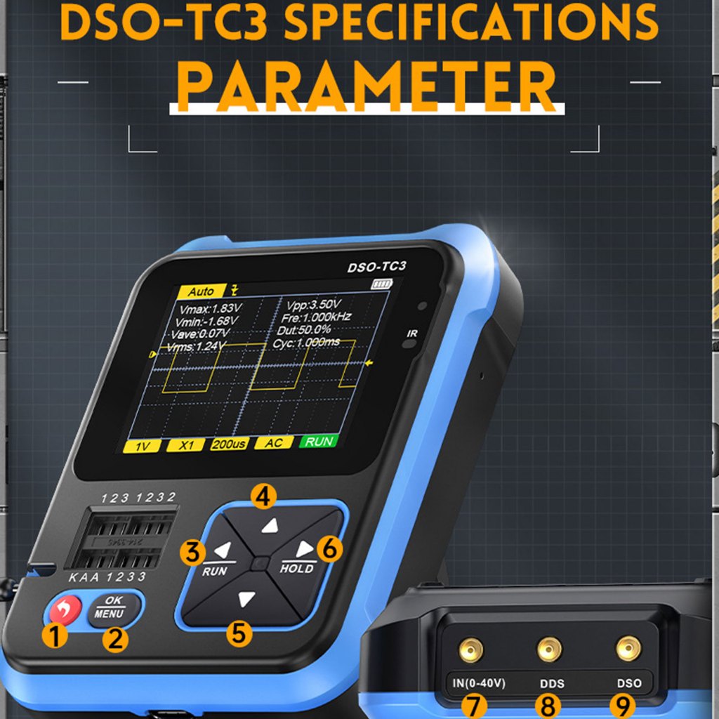 FNIRSI DSO-TC3 ออสซิลโลสโคปดิจิทัล 3ใน1 ทดสอบทรานซิสเตอร์+เจเนอเรเตอร์สัญญาณ จอTFT2.4นิ้ว ชาร์จได้พก