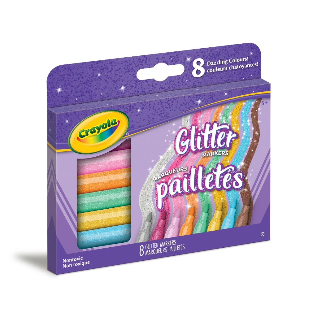 Crayola 8Ct. Glitter Markers เครโยล่า ปากกาสีเมจิก กากเพชร 8สี 58-8643