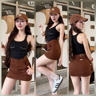 UMP กระโปรงเอวสูงผ้าสี Mini Skirt แต่งกระเป๋าสไตล์เกาหลี ทรงสวยสุดแซ่บ มีซับใน