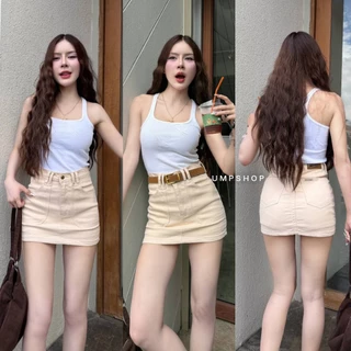 UMP กระโปรงเอวสูงผ้าสี Mini Skirt แต่งกระเป๋าสไตล์เกาหลี ทรงสวยสุดแซ่บ มีซับใน