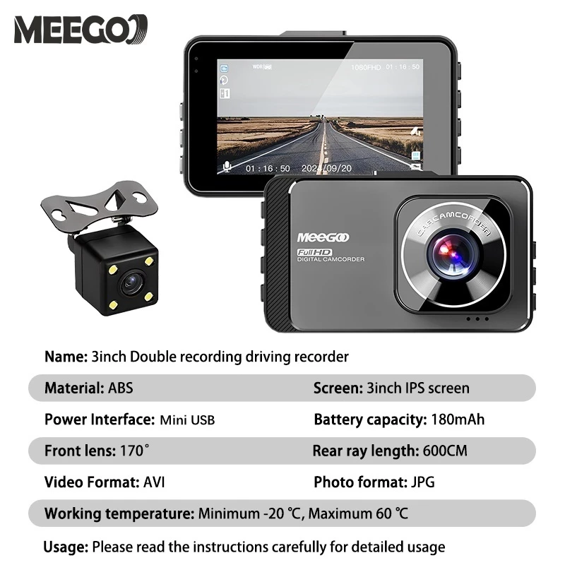 MeeGoo กล้องติดรถยนต์ 3 นิ้ว 4K 1080P dash cam มุมกว้าง170° การ์ดTF บันทึกซ้ำ โหมดกลางคืน ถ้วยดูด thumbnail 10