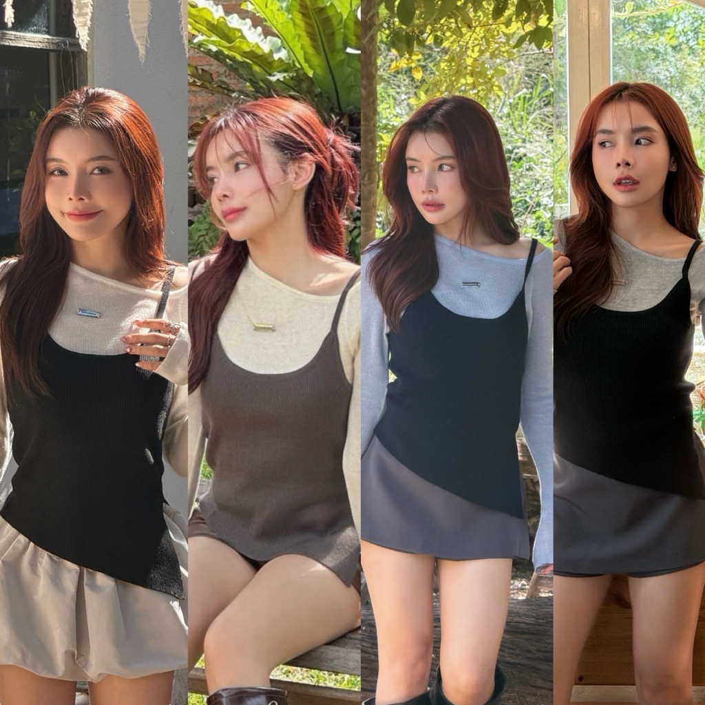 (พร้อมส่ง)SEPTEMBER ME - Soft Serve Layers เสื้อไหมพรมแขนยาวปาด