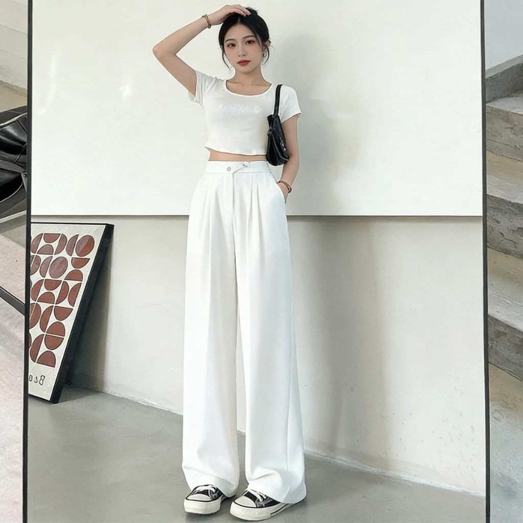 กางเกงขาบานเอวสูง สีขาวดำ thumbnail 4
