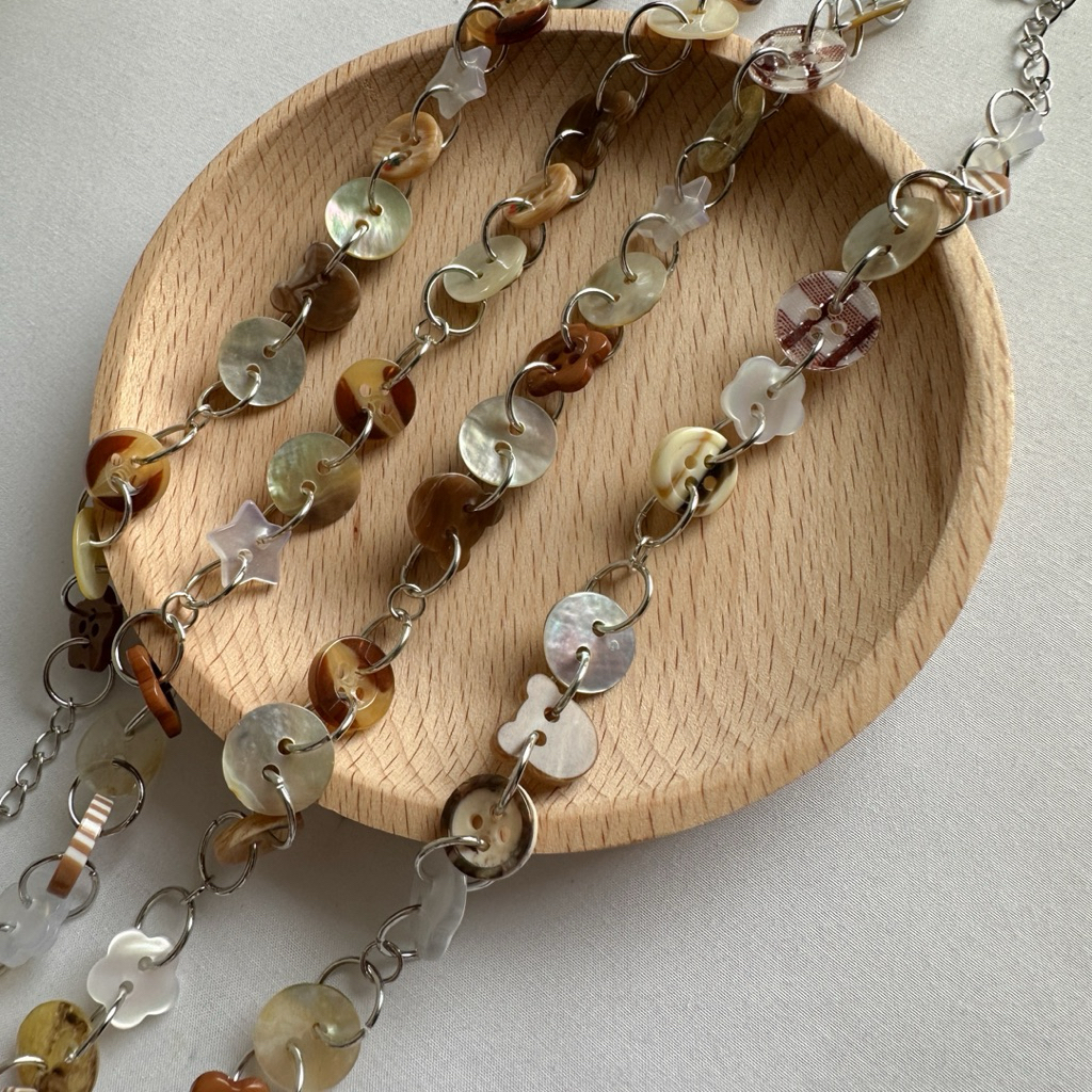สร้อยคอกระดุม สร้อยข้อมือกระดุม สร้อยคอกระดุมเปลือกหอย - Handmade