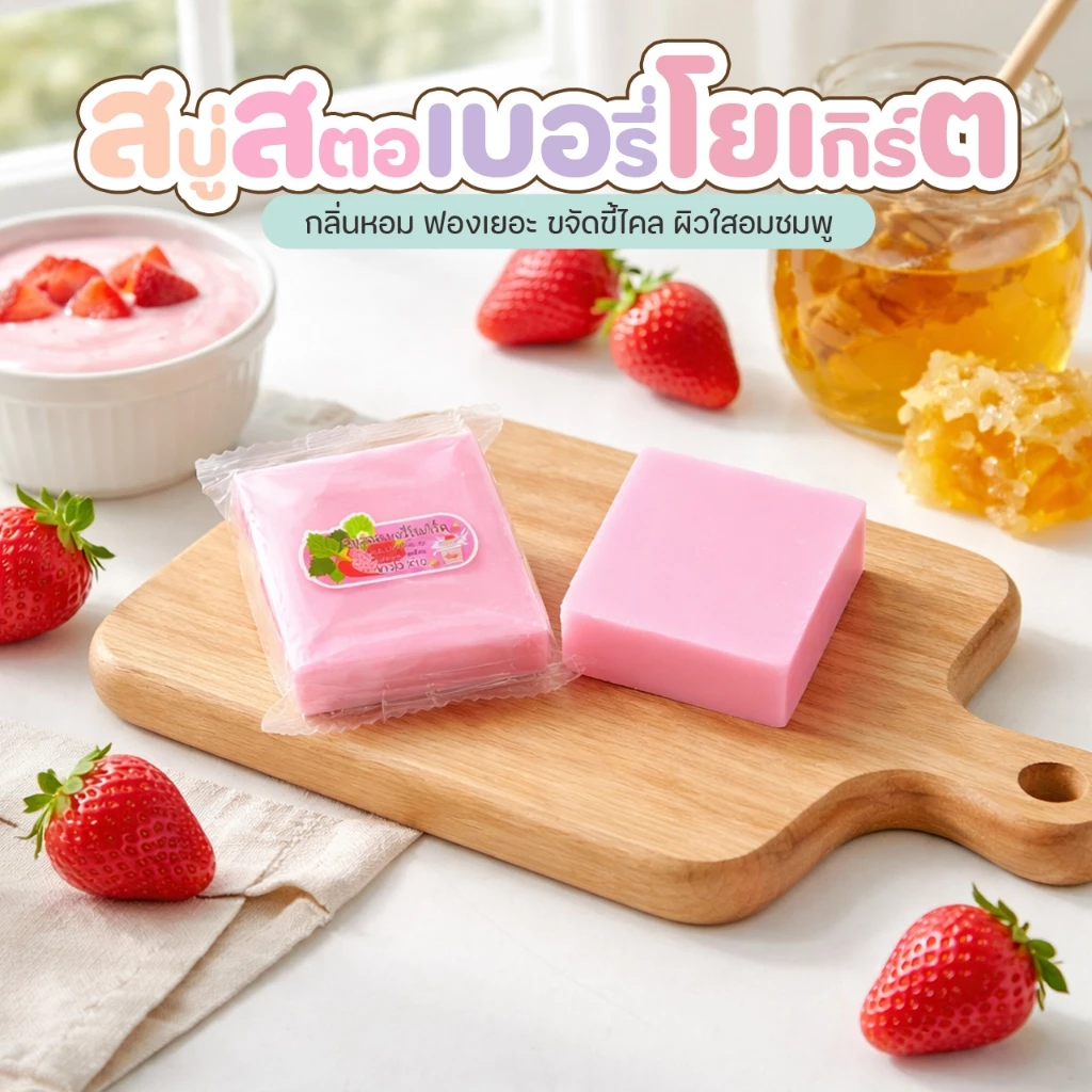 สบู่หัวเชื้อตัวขาวสตอเบอรี่โยเกิร์ต 50กรัม