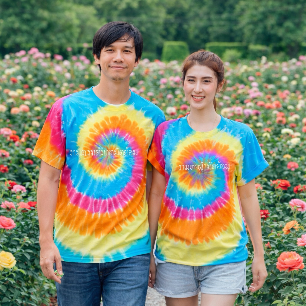 เสื้อยืดมัดย้อมเย็น 🌈🌈โทนสีหวาน 🩵💛🧡🩷cotton Comb 100% ใส่ได้ทั้งชาย❤️หญิง 🌈สีไม่ตก