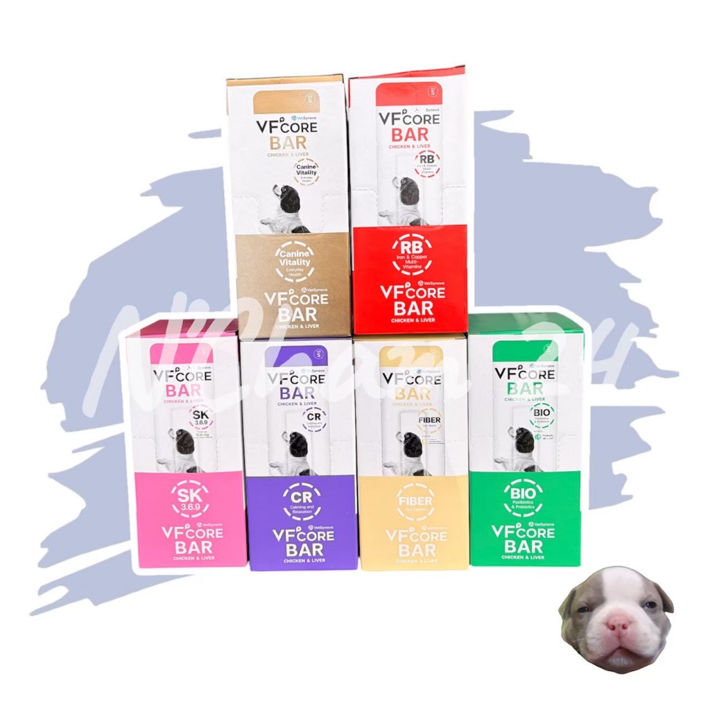 (ซื้อ1กล่องแถมเพิ่ม4ชิ้น) VFcore Bar 1 กล่อง บรรจุ 20 แท่ง อาหารเสริมสุนัข ในรูปแบบแท่งนิ่ม สุขภาพดี