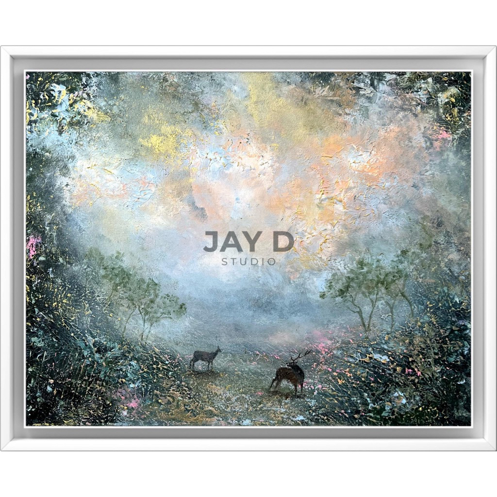 Original Acrylic Painting (50x40cm) "Mystical Deer in Forest" | Varnished & Ready to Hang