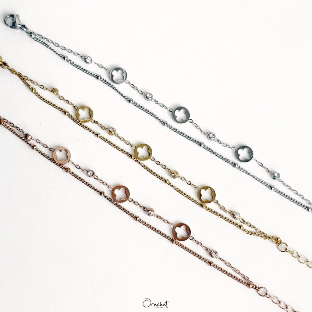 Orachat | Clover Charm 14k bracelet. (สร้อยข้อมือตัวเรือนสแตนเลส)