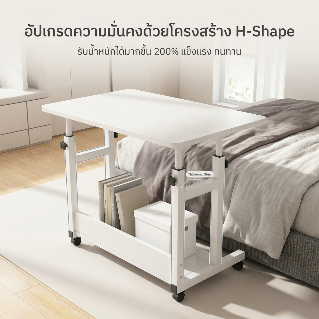 MMY โต๊ะข้างเตียง โต๊ะคอม เคลื่อนย้ายได้ 60-85CMปรับความสูงได้  ขาโต๊ะทรงตัว H แบบเสริมความแข็งแรง ราคา ถูกที่สุด ดีลบีเคเค แกลเลอรีภาพที่ 5