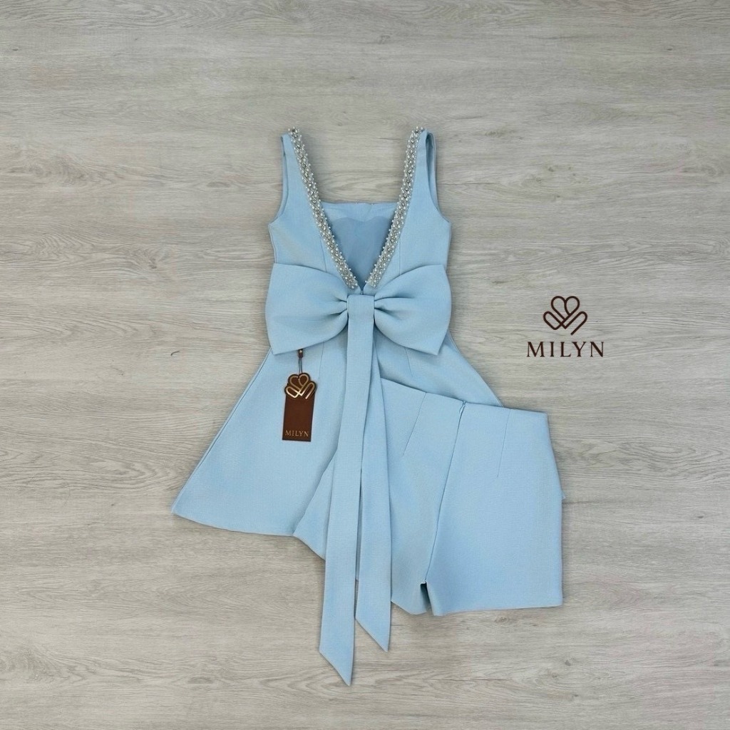 MILYN มินิเดรสตัวเดรสแขนกุดกระโปรงทรงพลิ้วสวย-สีฟ้า - รูปที่ 5