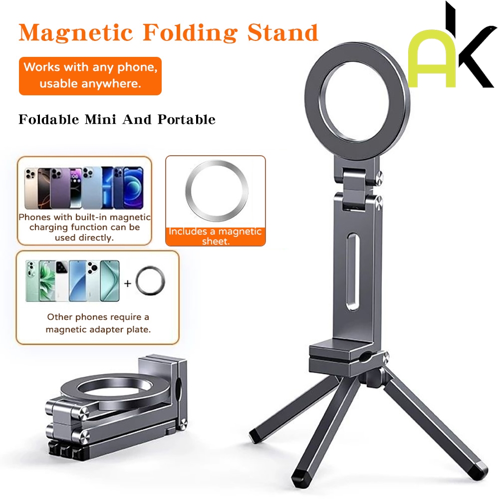 AK Phone Holder ขาตั้งโทรศัพท์มือถือ ดูดแม่เหล็ก พับได้ ปรับมุมได้ ที่ตั้งโทรศัพท์