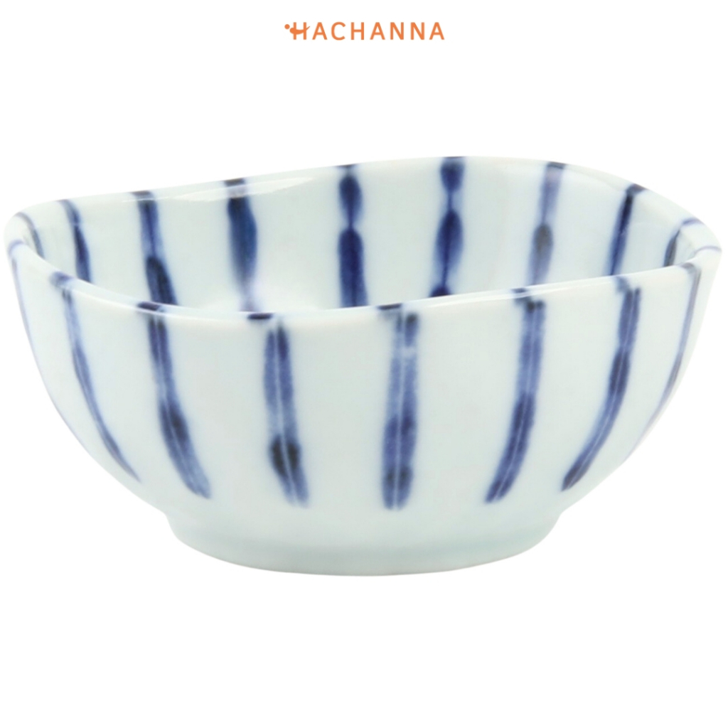 ถ้วยน้ำจิ้มจตุรัสลายขีดสีน้ำเงิน  (Made in Japan)
