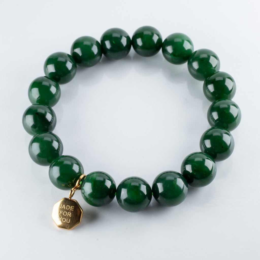 สร้อยแขนหยกเขียว Nephrite 12 mm. -JADE FOR YOU