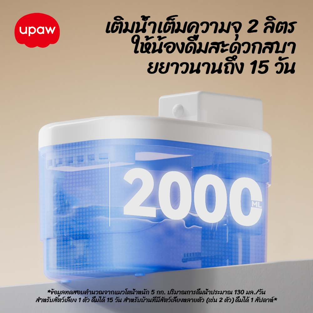 Upaw น้ำพุแมวไร้สาย USB ความจุน้ำ 2 ลิตร สำหรับสัตว์เลี้ยง ระบบเซนเซอร์อัจฉริยะ  สำหรับสัตว์เลี้ยง - รูปที่ 3