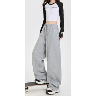S~5XL Sweatpants Gray กางเกงสีเทาลายดาบโค้ง กางเกงวอร์มสไตล์อเมริกัน แฟชั่นสตรีทเวียร์ 2026 แบบหลวมโคร่ง ขากว้าง HOT