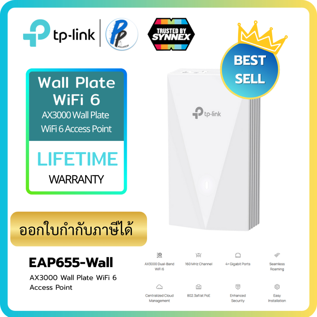 TP-Link EAP655-Wall AX3000 Wall Plate WiFi 6 Access Point -Lifetime
