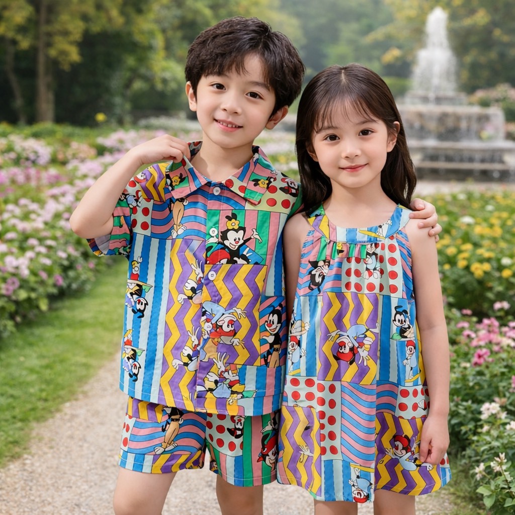 MC202 ชุดเซ็ตพี่น้องสุดน่ารัก ลายแฟนซี ใส่เที่ยวถ่ายรูปปัง สีรุ้งสดใส สไตล์เกาหลี