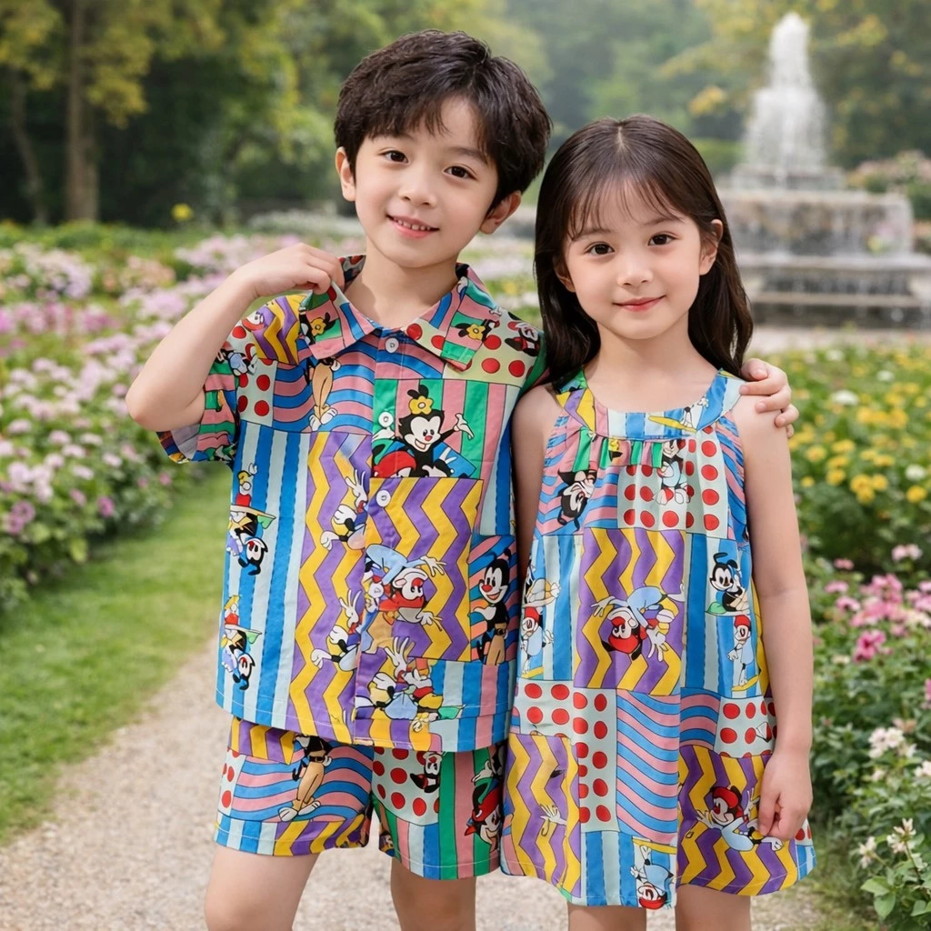 MC202 ชุดเซ็ตพี่น้องสุดน่ารัก ลายแฟนซี ใส่เที่ยวถ่ายรูปปัง สีรุ้งสดใส สไตล์เกาหลี